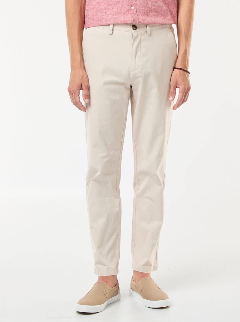 Pantalon chino en twill de coton stretch uni Beige - Kiabi