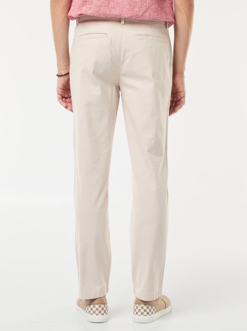Pantalon chino en twill de coton stretch uni Beige - Kiabi