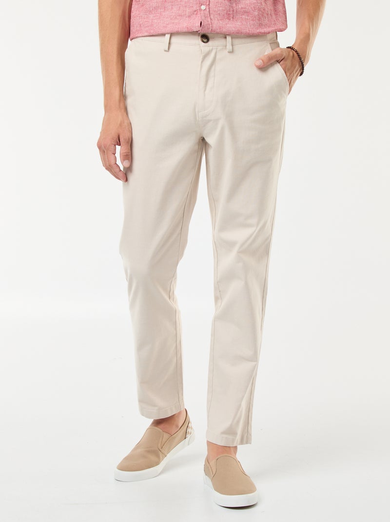 Pantalon chino en twill de coton stretch uni Beige - Kiabi