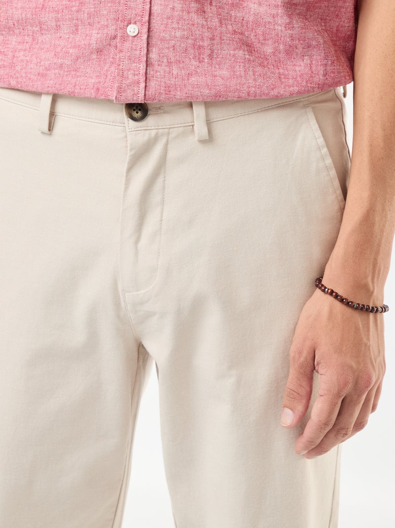 Pantalon chino en twill de coton stretch uni Beige - Kiabi