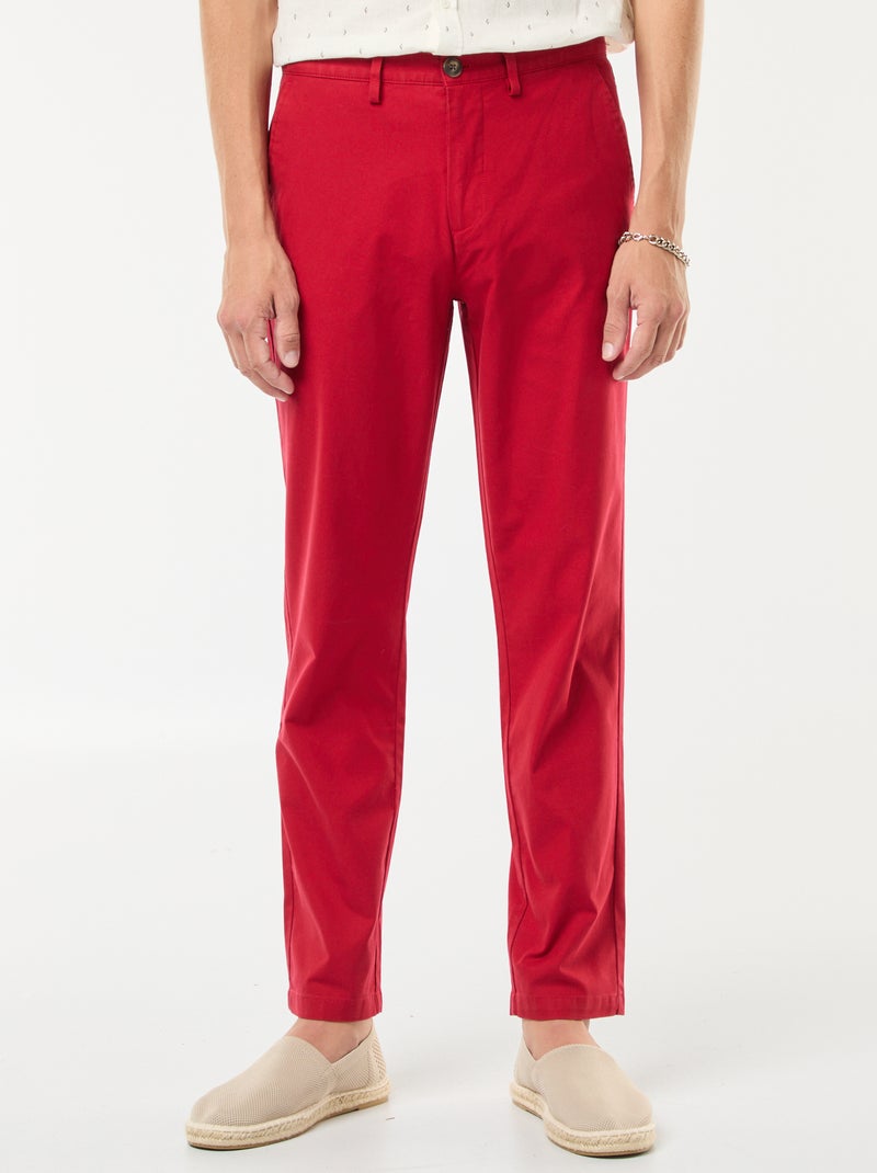 Pantalon chino en twill de coton stretch uni Rouge - Kiabi