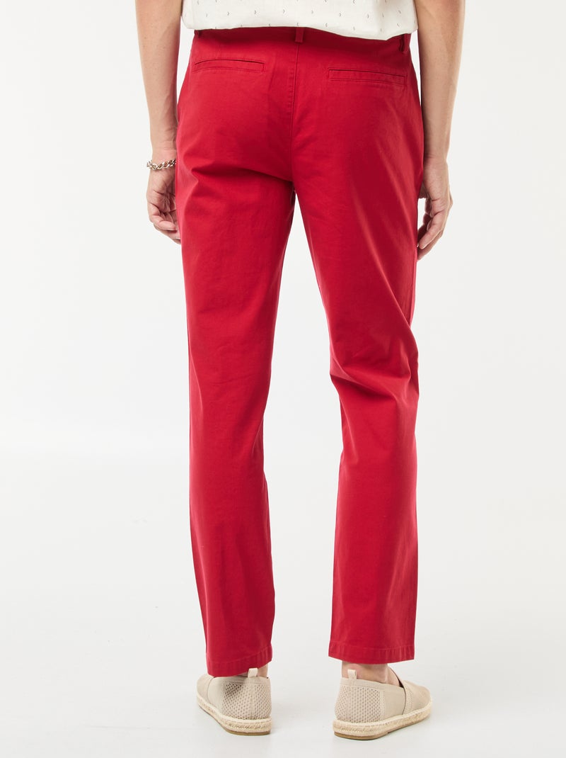 Pantalon chino en twill de coton stretch uni Rouge - Kiabi