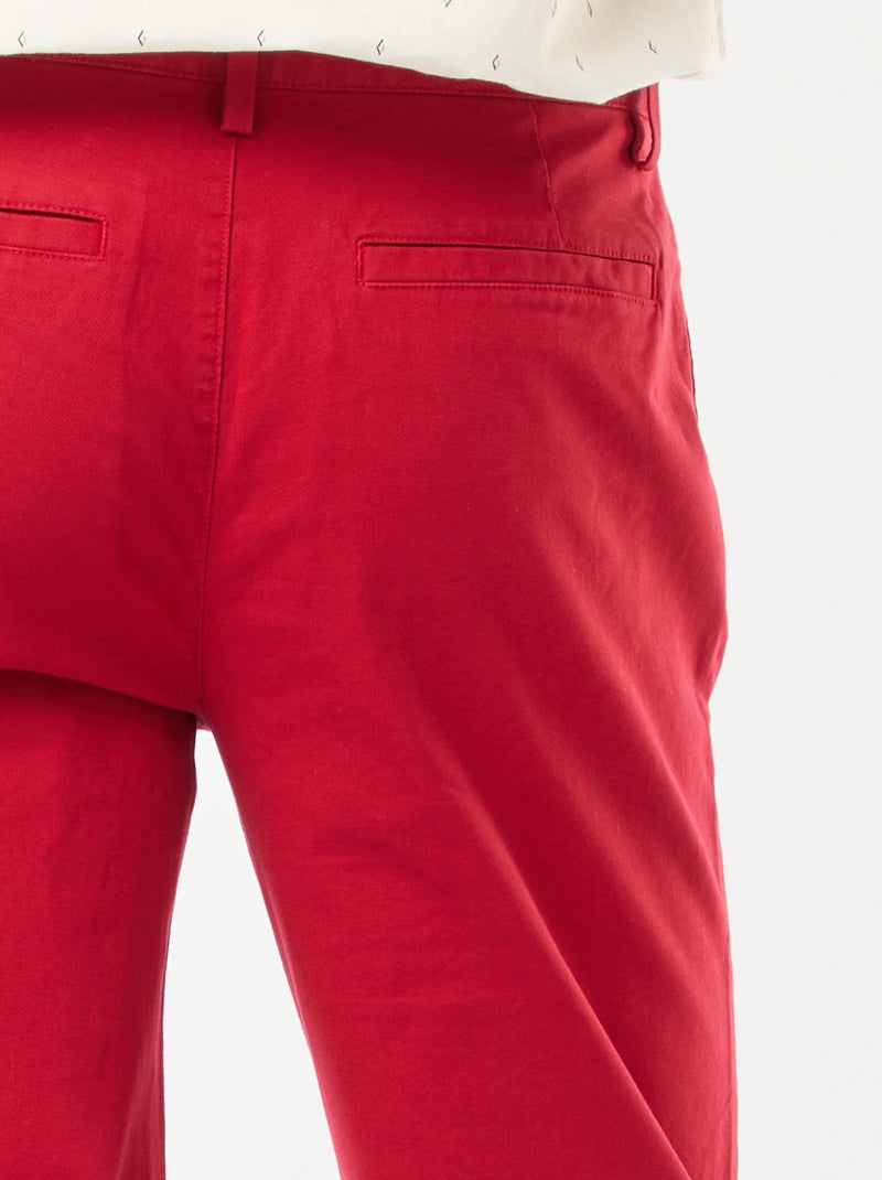 Pantalon chino en twill de coton stretch uni Rouge - Kiabi