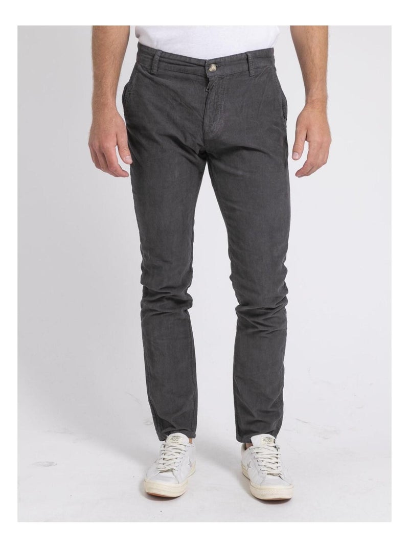 Pantalon chino pur coton velours côtelé VARENNES Gris foncé - Kiabi