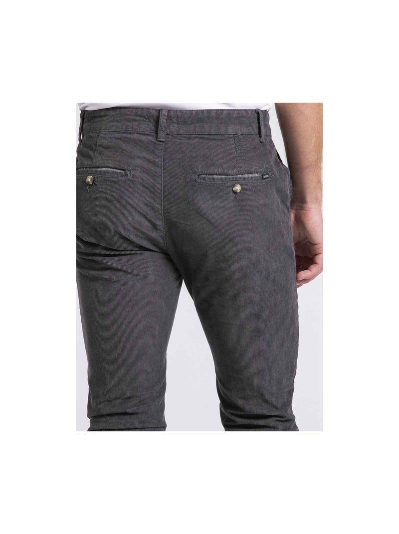 Pantalon chino pur coton velours côtelé VARENNES Gris foncé - Kiabi