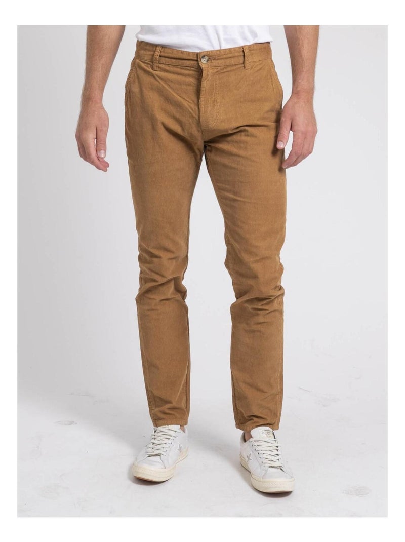 Pantalon chino pur coton velours côtelé VARENNES Marron glacé - Kiabi