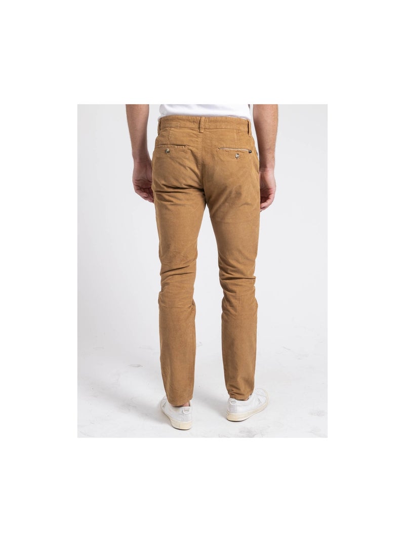 Pantalon chino pur coton velours côtelé VARENNES Marron glacé - Kiabi