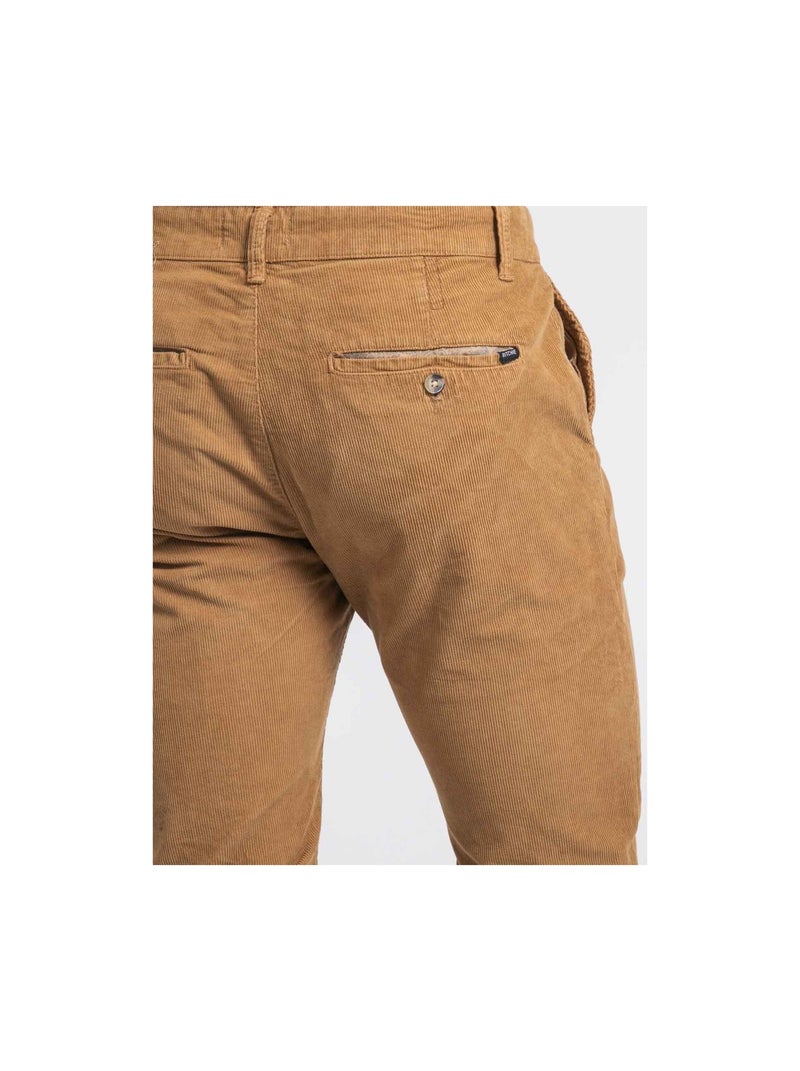 Pantalon chino pur coton velours côtelé VARENNES Marron glacé - Kiabi