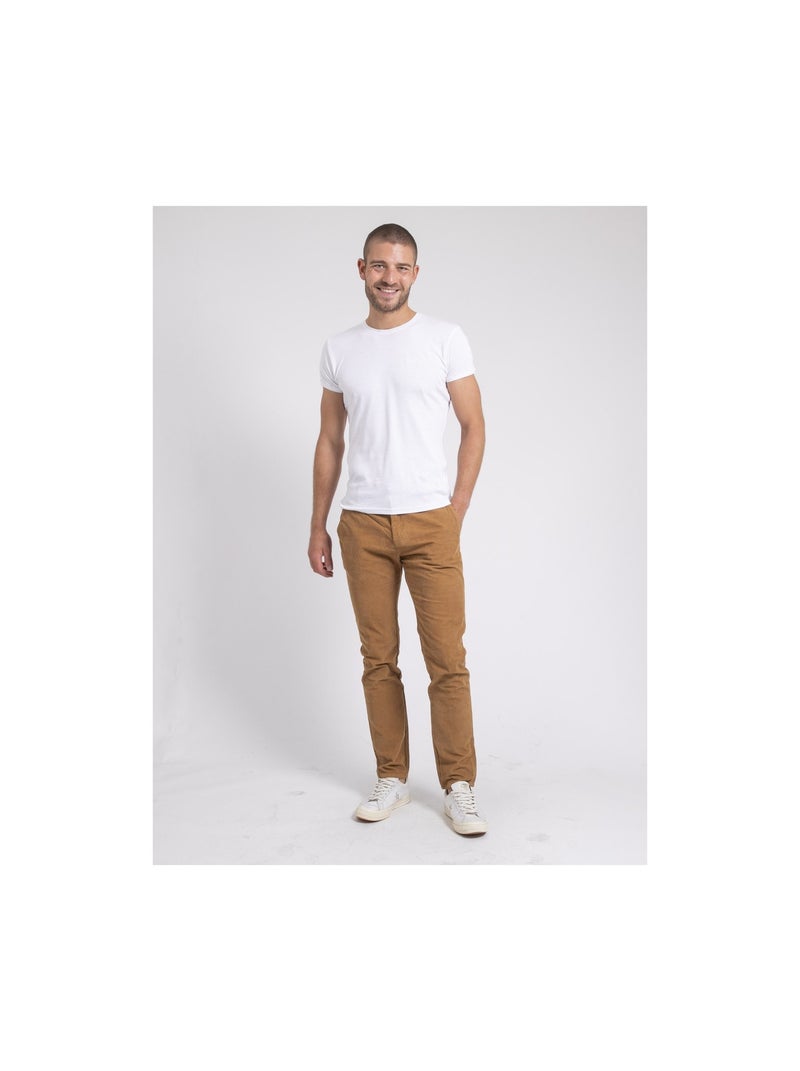 Pantalon chino pur coton velours côtelé VARENNES Marron glacé - Kiabi