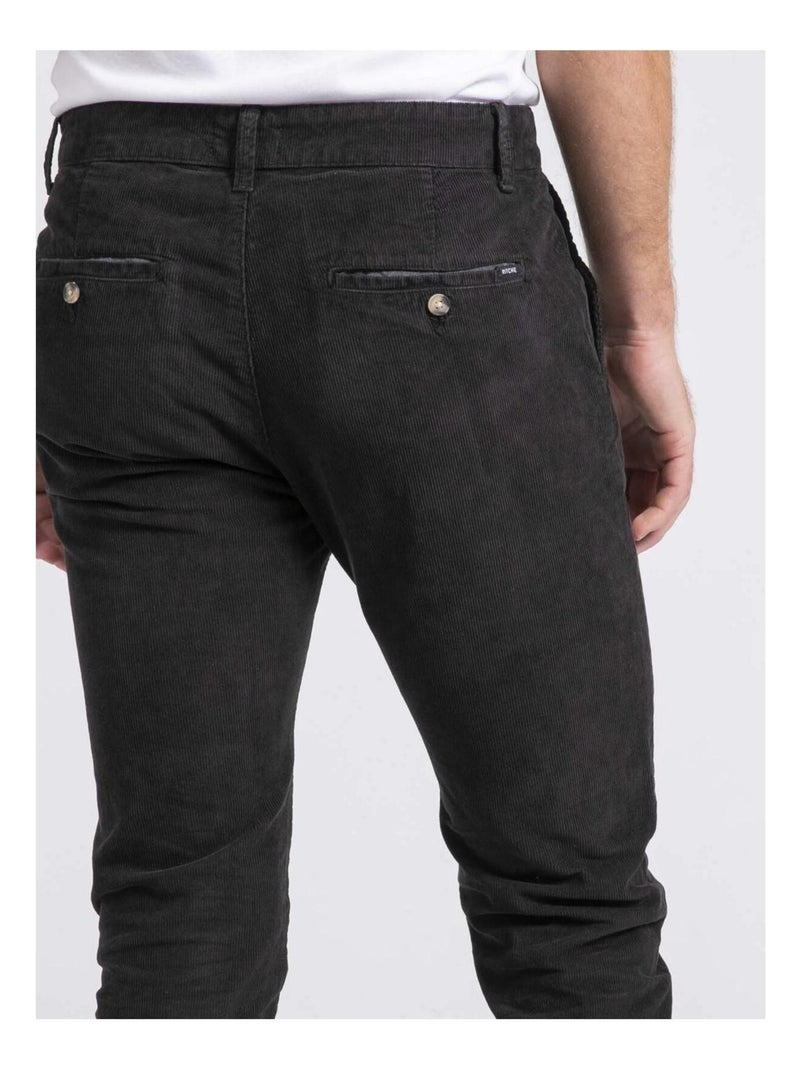 Pantalon chino pur coton velours côtelé VARENNES Noir - Kiabi