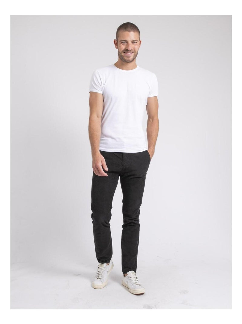 Pantalon chino pur coton velours côtelé VARENNES Noir - Kiabi