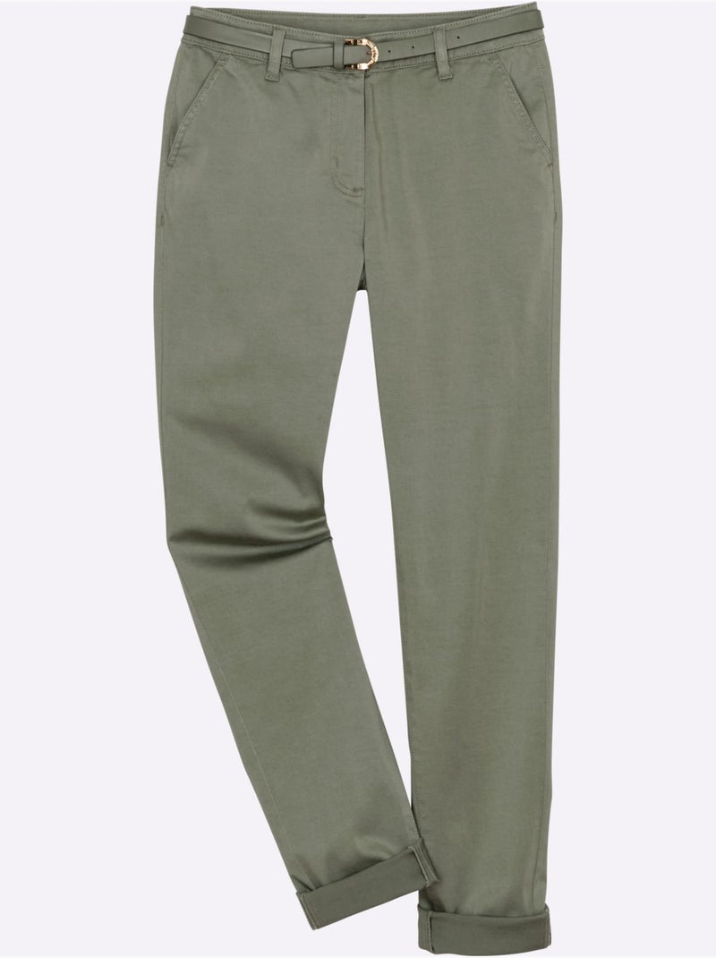 Pantalon chino qualité coton doux sur la peau - taille courte - witt Kaki - Kiabi