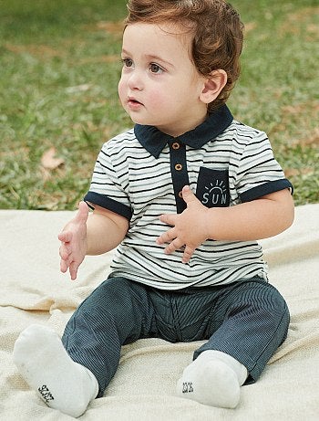 Garçon 0,36 mois , Pantalon chino rayé pur coton , Kiabi