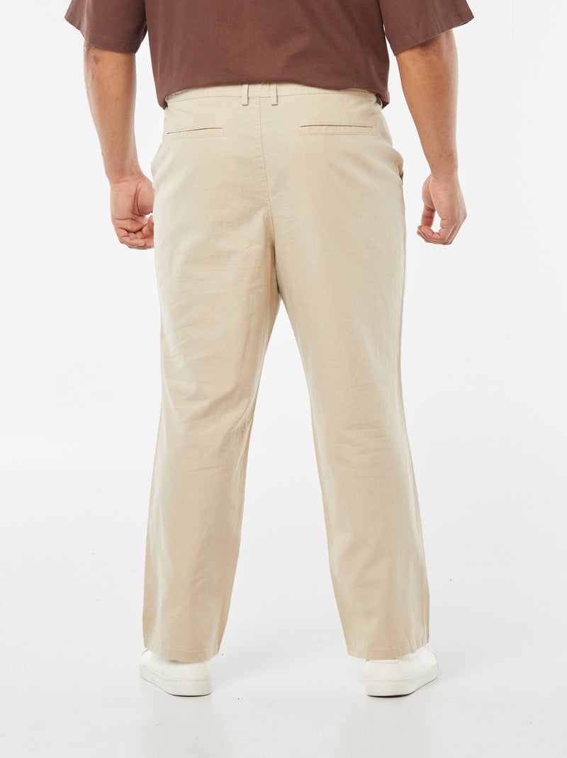 Pantalon chino regular en lin mélangé Beige - Kiabi