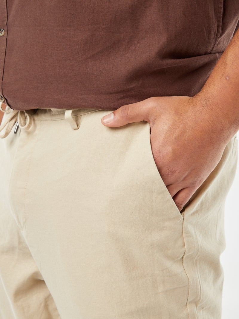 Pantalon chino regular en lin mélangé Beige - Kiabi