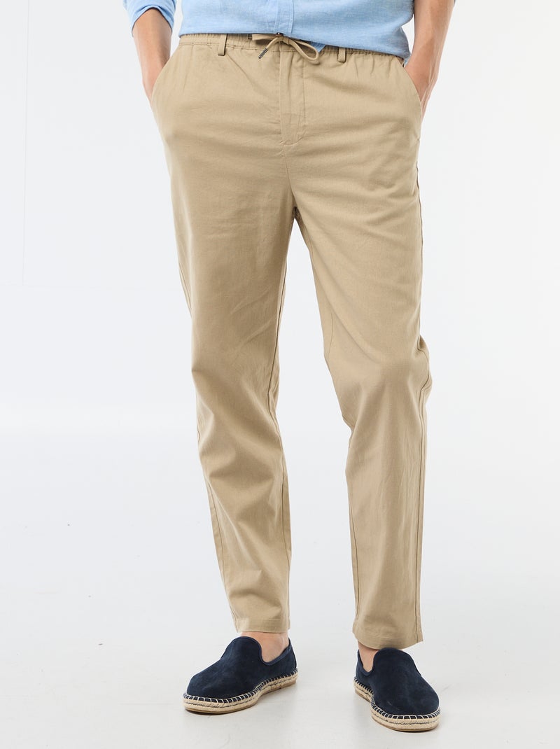 Pantalon chino regular en lin mélangé Beige - Kiabi