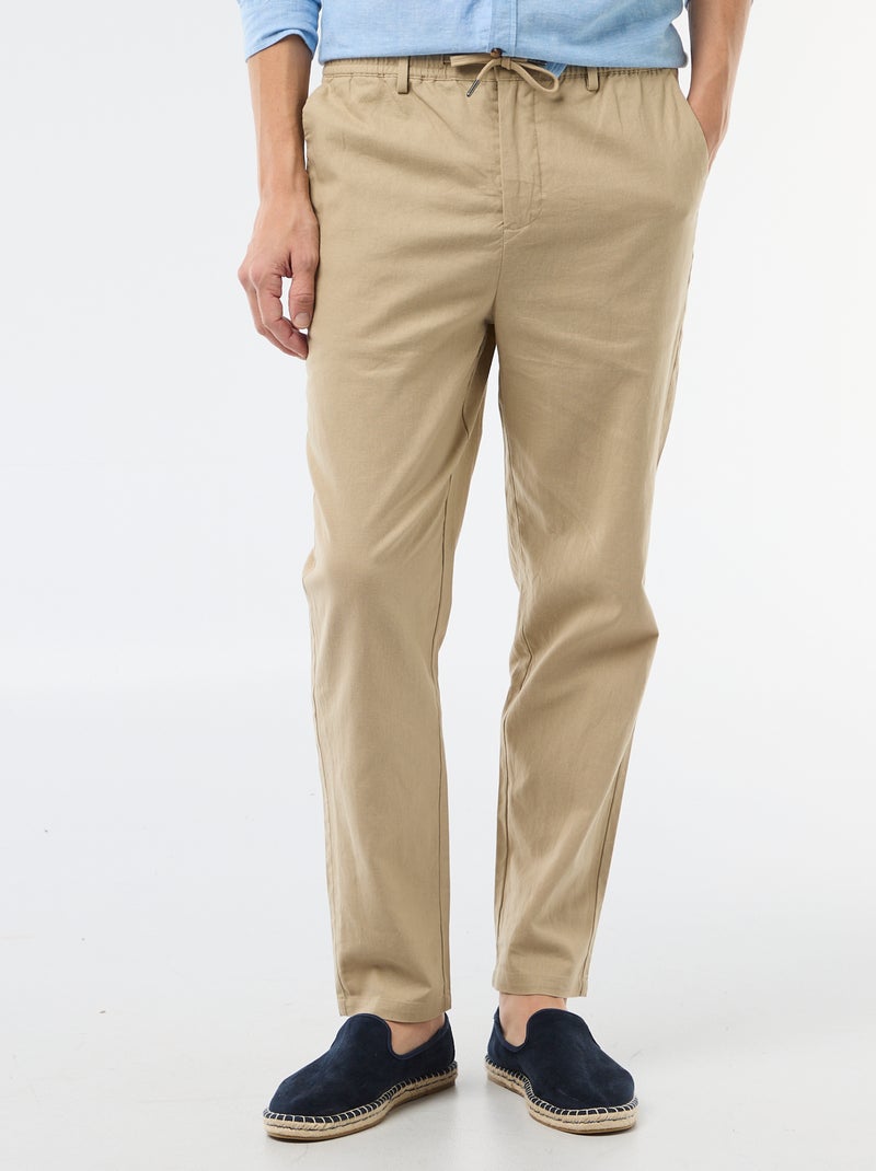Pantalon chino regular en lin mélangé Beige - Kiabi