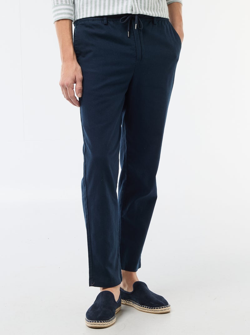 Pantalon chino regular en lin mélangé Bleu - Kiabi