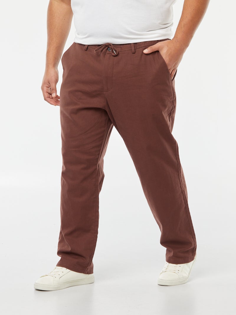 Pantalon chino regular en lin mélangé Marron - Kiabi