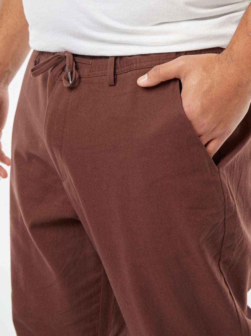 Pantalon chino regular en lin mélangé Marron - Kiabi