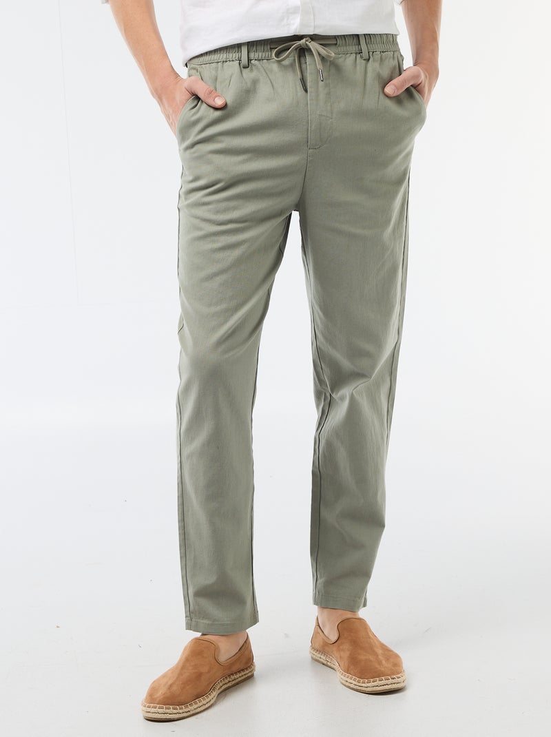 Pantalon chino regular en lin mélangé Vert - Kiabi