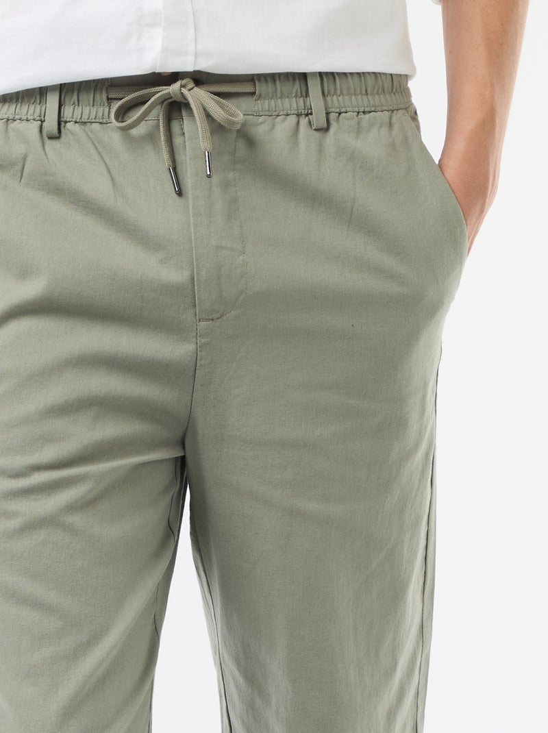 Pantalon chino regular en lin mélangé Vert - Kiabi