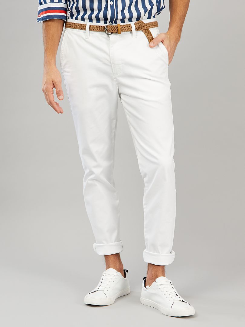 Pantalon chino skinny + ceinture blanc - Kiabi