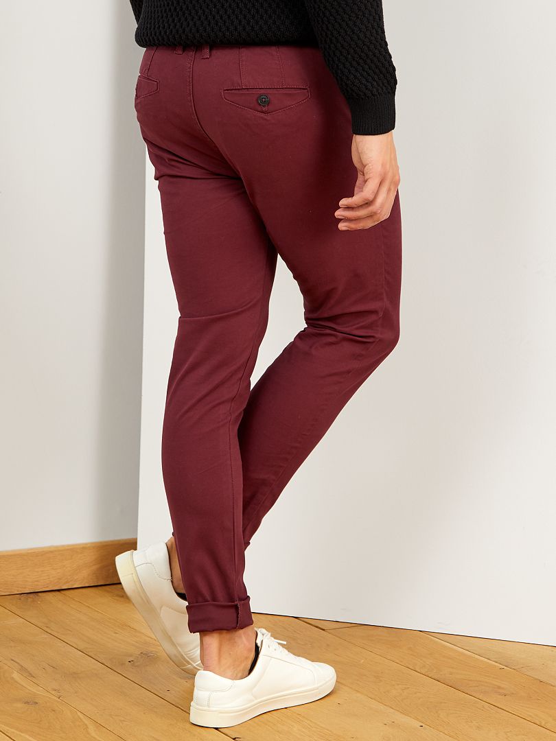 Pantalon chino slim + ceinture - vieux rose - Kiabi - 25.00€