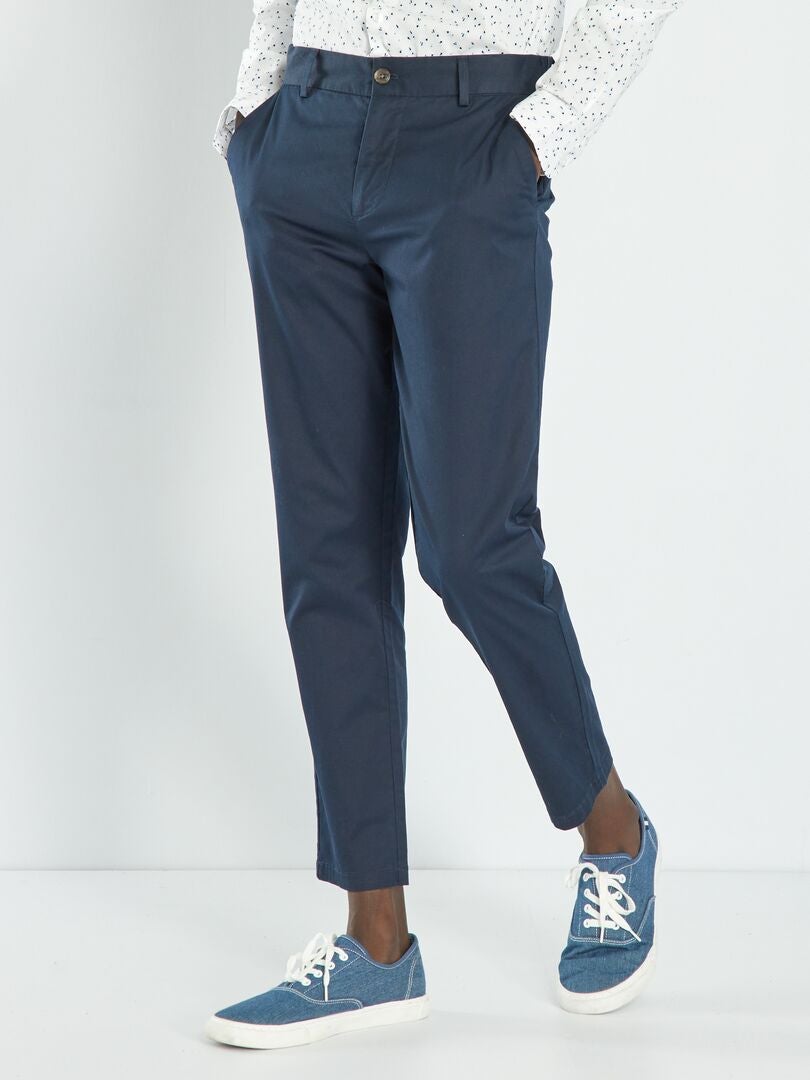 Pantalon chino slim à taille élastiquée Bleu - Kiabi