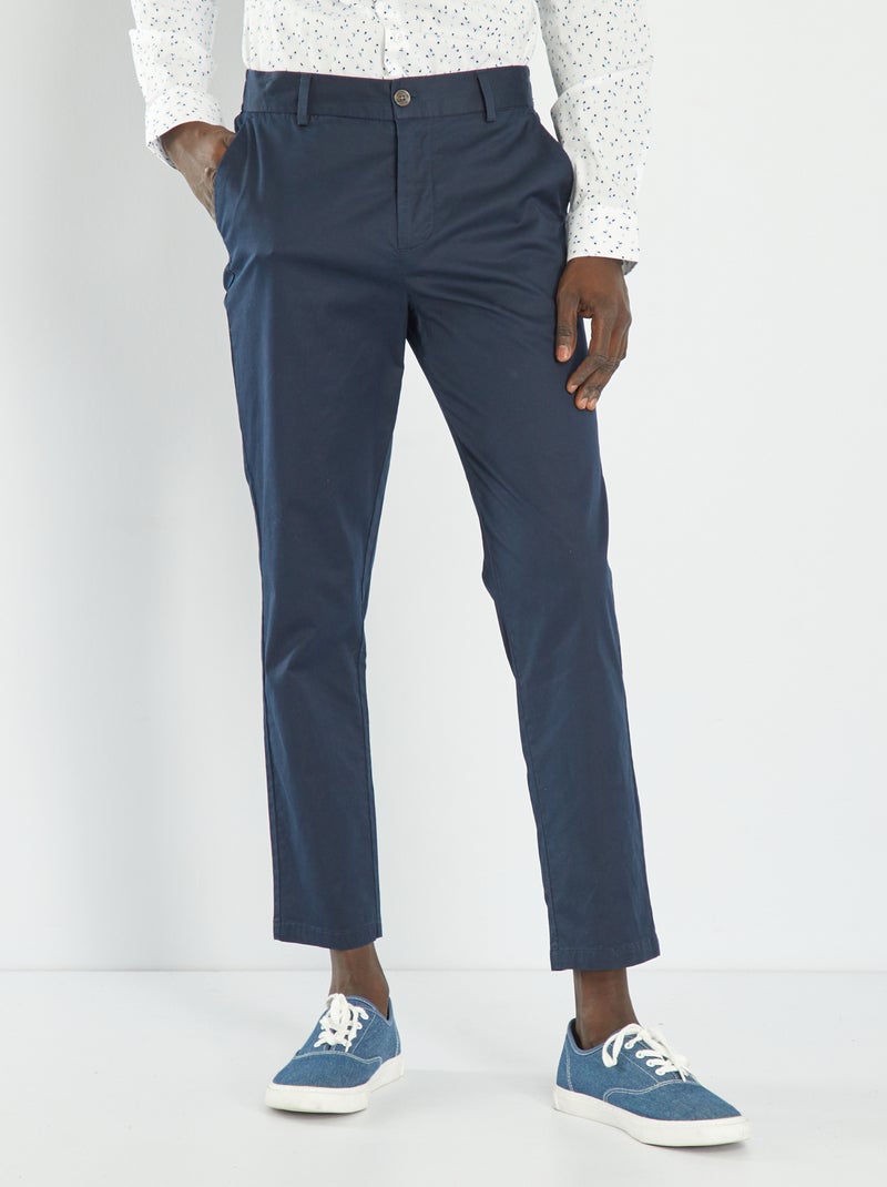 Pantalon chino slim à taille élastiquée Bleu - Kiabi