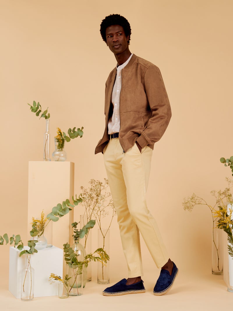 Pantalon chino slim avec chanvre Beige - Kiabi