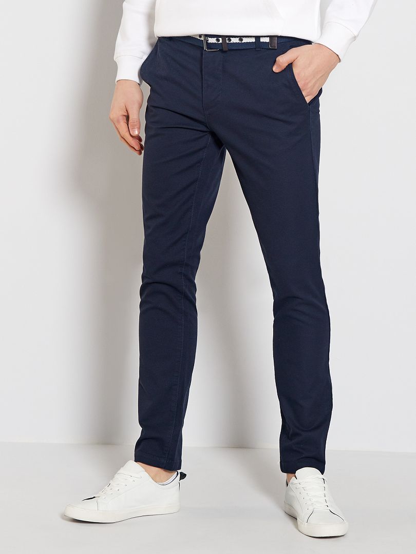 Pantalon chino slim + ceinture bleu marine - Kiabi