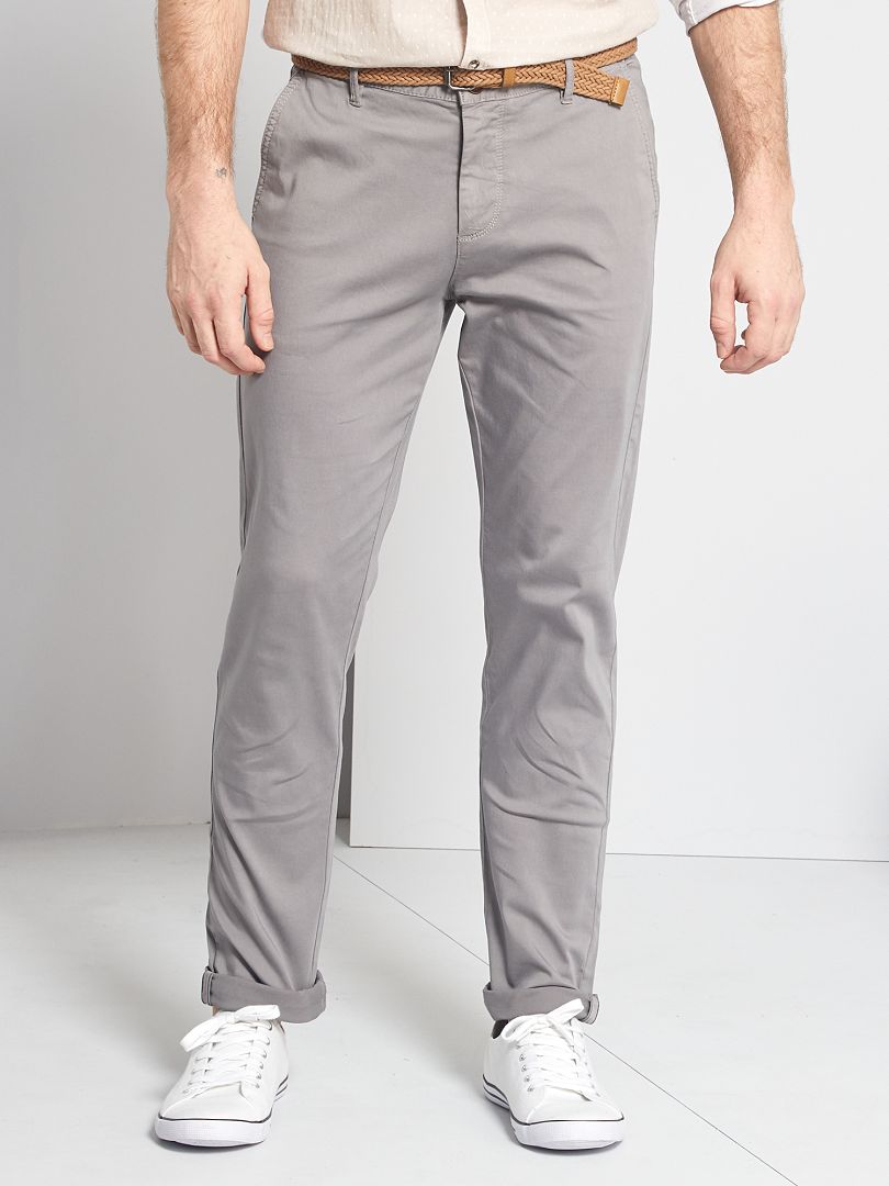 Pantalon chino slim + ceinture gris - Kiabi