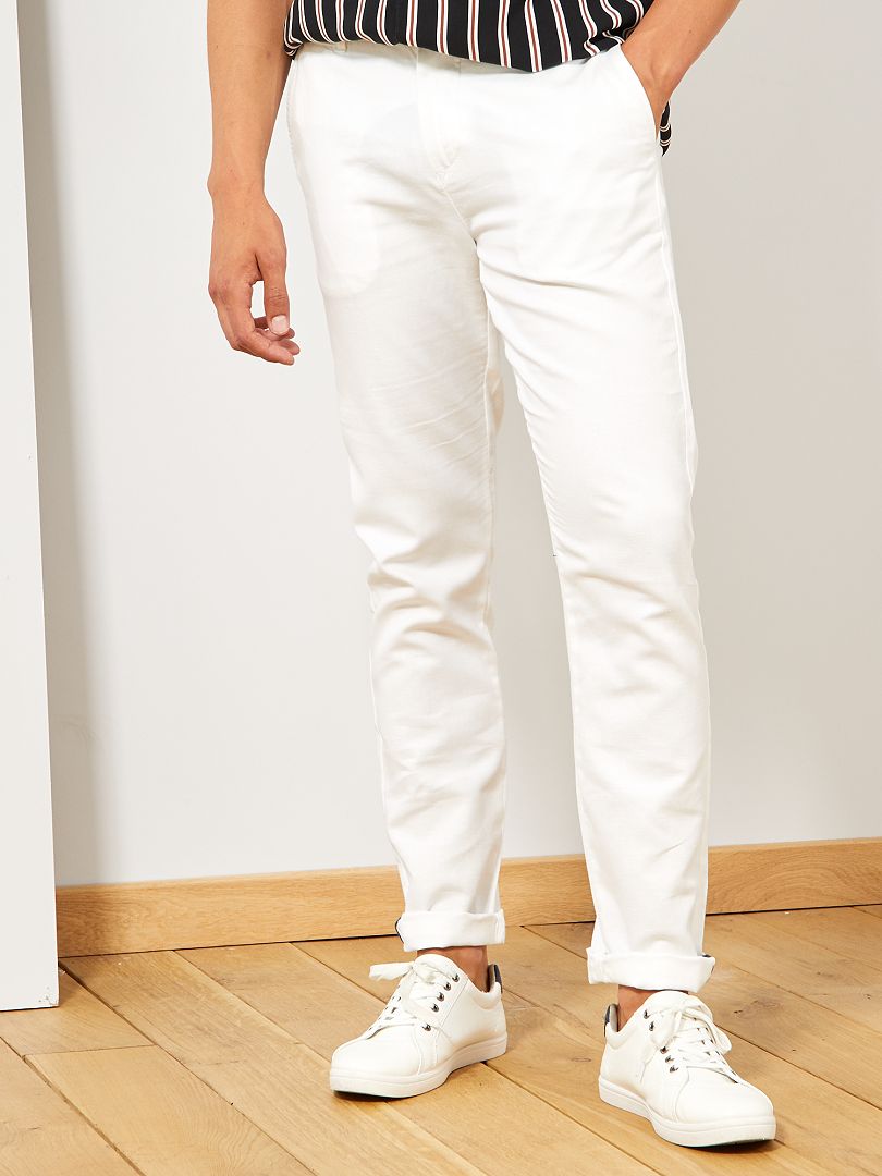 Pantalon chino slim coton et lin blanc - Kiabi