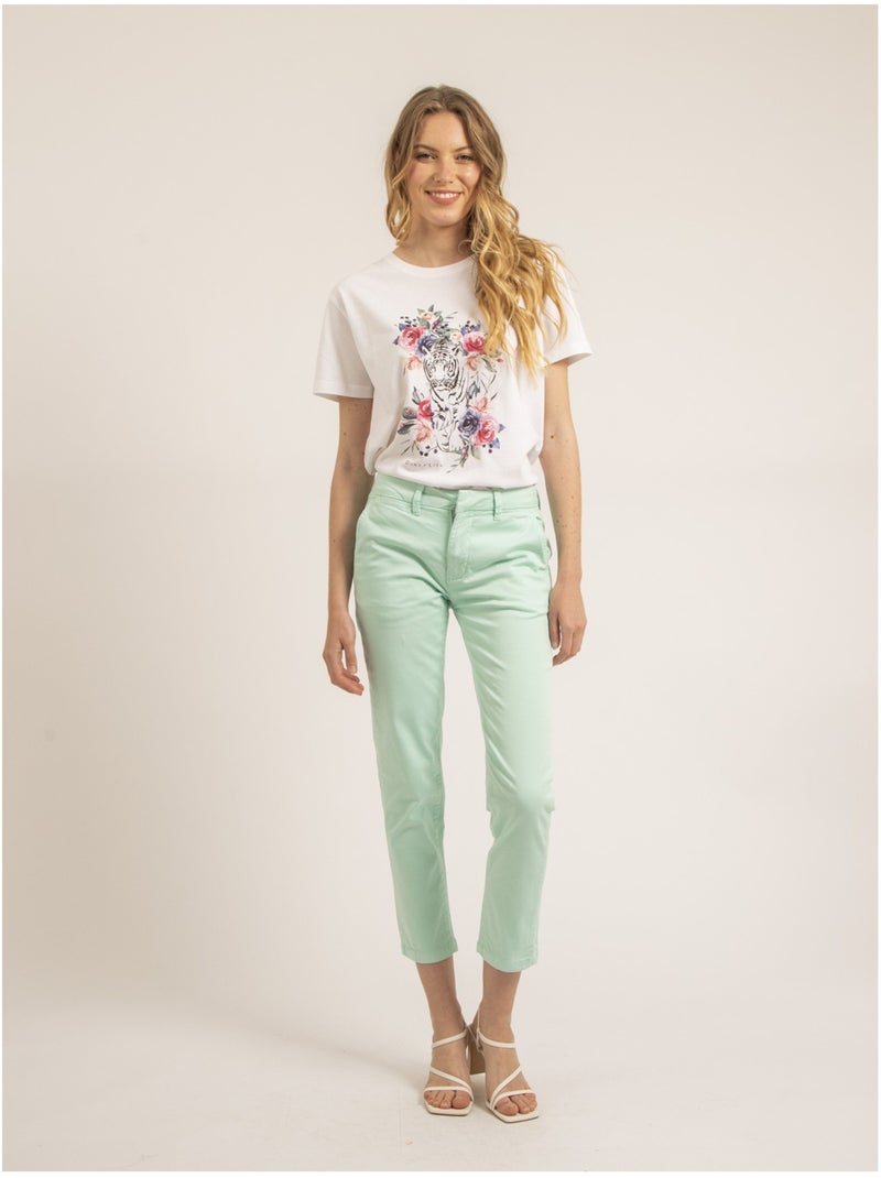 Pantalon chino slim EILYN Vert d'eau - Kiabi