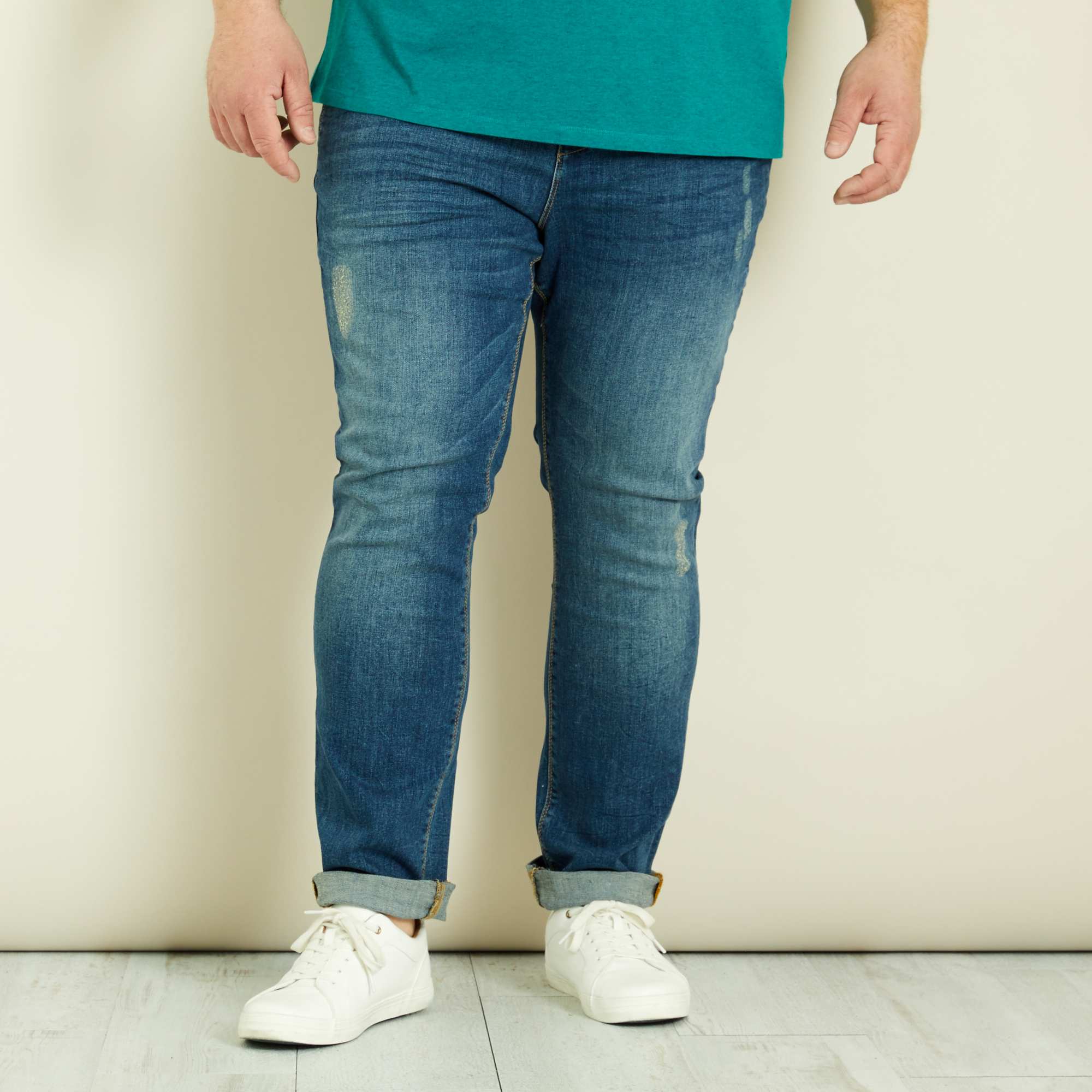 Pantalon chino slim en denim Grande taille homme - stone ...