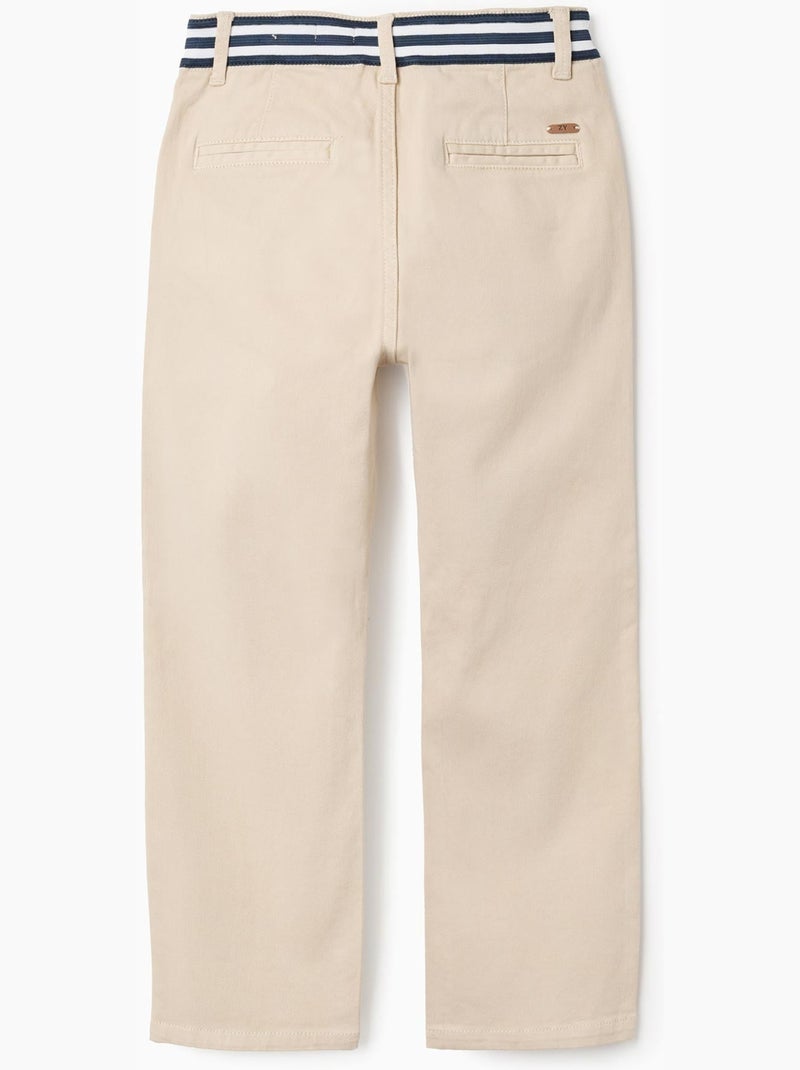 Pantalon chino slim en sergé avec bande rayée Beige clair - Kiabi