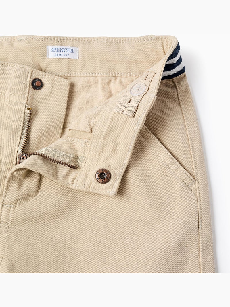Pantalon chino slim en sergé avec bande rayée Beige clair - Kiabi