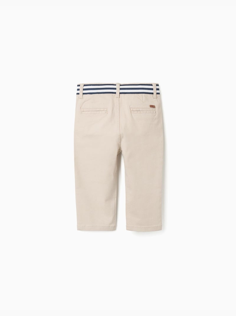 Pantalon chino slim en sergé avec bande rayée Beige clair - Kiabi