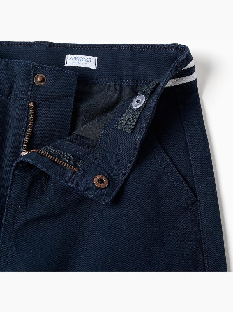 Pantalon chino slim en sergé avec bande rayée Bleu Bleu - Kiabi