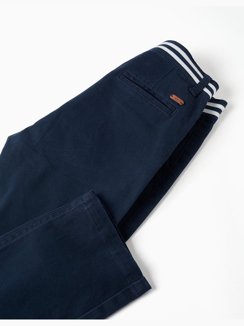 Pantalon chino slim en sergé avec bande rayée Bleu Bleu - Kiabi