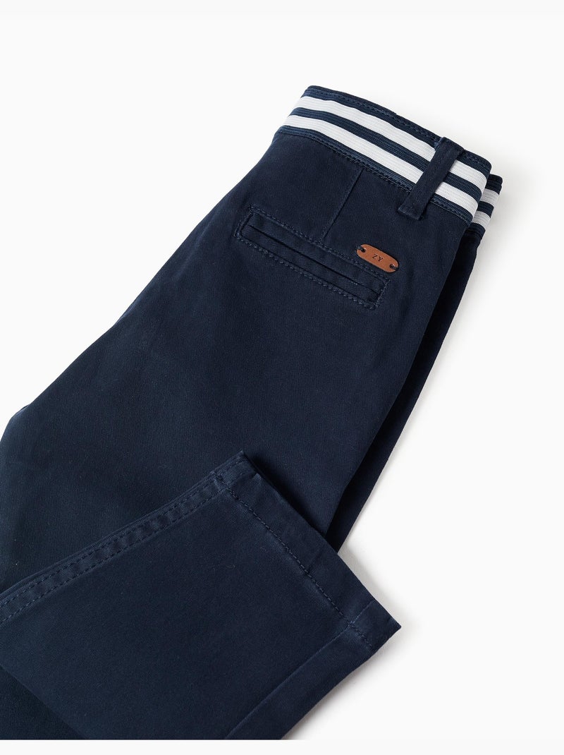 Pantalon chino slim en sergé avec bande rayée Bleu Bleu - Kiabi