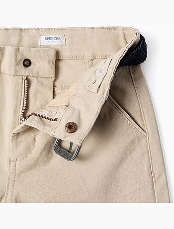 Pantalon chino slim en sergé avec ceinture