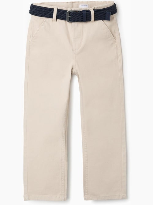 Pantalon chino slim en sergé avec ceinture - Kiabi