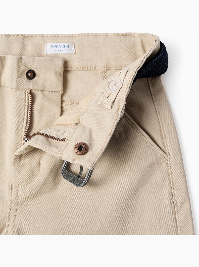 Pantalon chino slim en sergé avec ceinture Beige clair - Kiabi