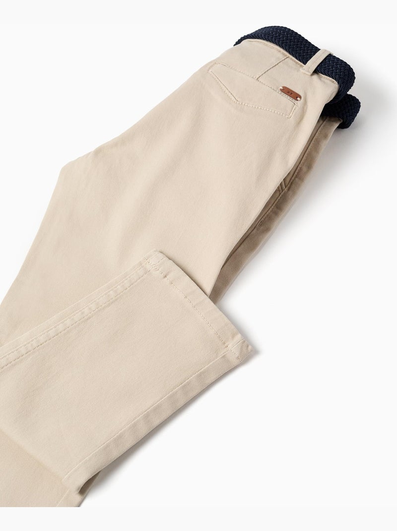 Pantalon chino slim en sergé avec ceinture Beige clair - Kiabi