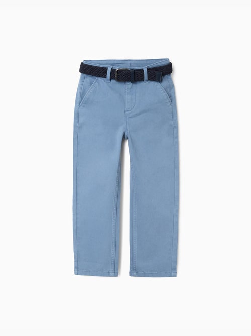 Pantalon chino slim en sergé avec ceinture - Kiabi