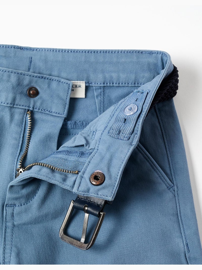 Pantalon chino slim en sergé avec ceinture Bleu Bleu - Kiabi