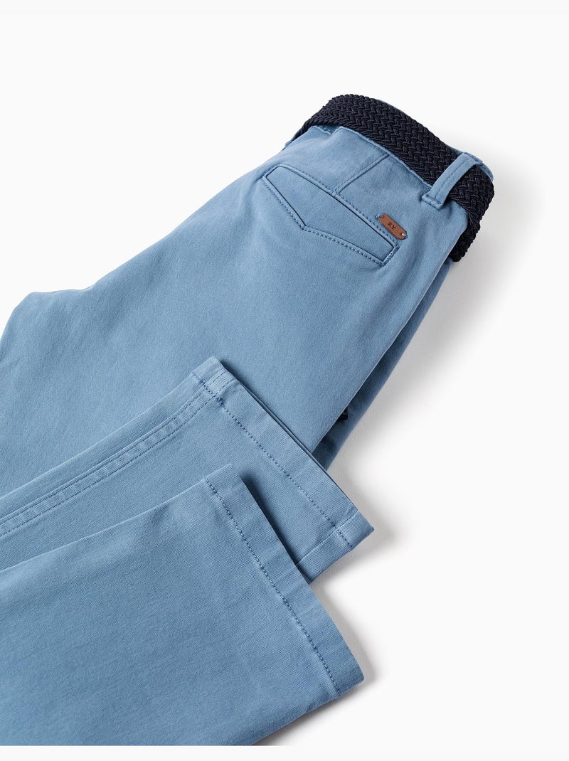 Pantalon chino slim en sergé avec ceinture Bleu Bleu - Kiabi