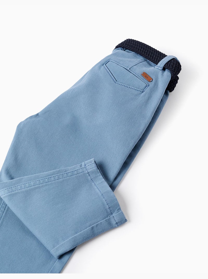 Pantalon chino slim en sergé avec ceinture Bleu Bleu - Kiabi